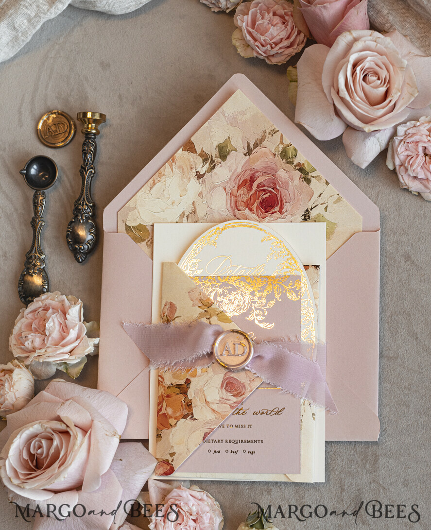 WEDDING INVITATIONS Vintage Baroque Vintage Baroque Wedding Invitation suite Beige Golden Fine art Roses Wedding Invitations with rsvp Victorian wedding crest Chinoiserie Invites Royal Ornamental frame