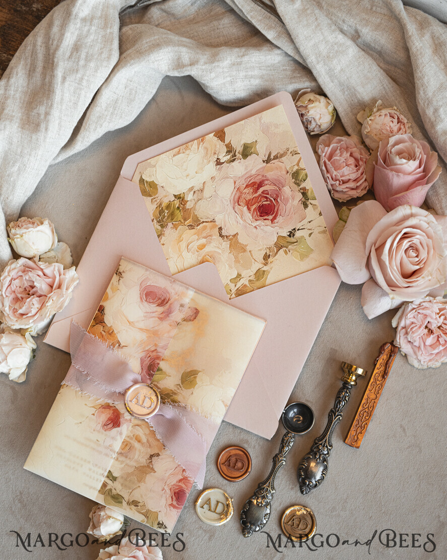 WEDDING INVITATIONS Vintage Baroque Vintage Baroque Wedding Invitation suite Beige Golden Fine art Roses Wedding Invitations with rsvp Victorian wedding crest Chinoiserie Invites Royal Ornamental frame