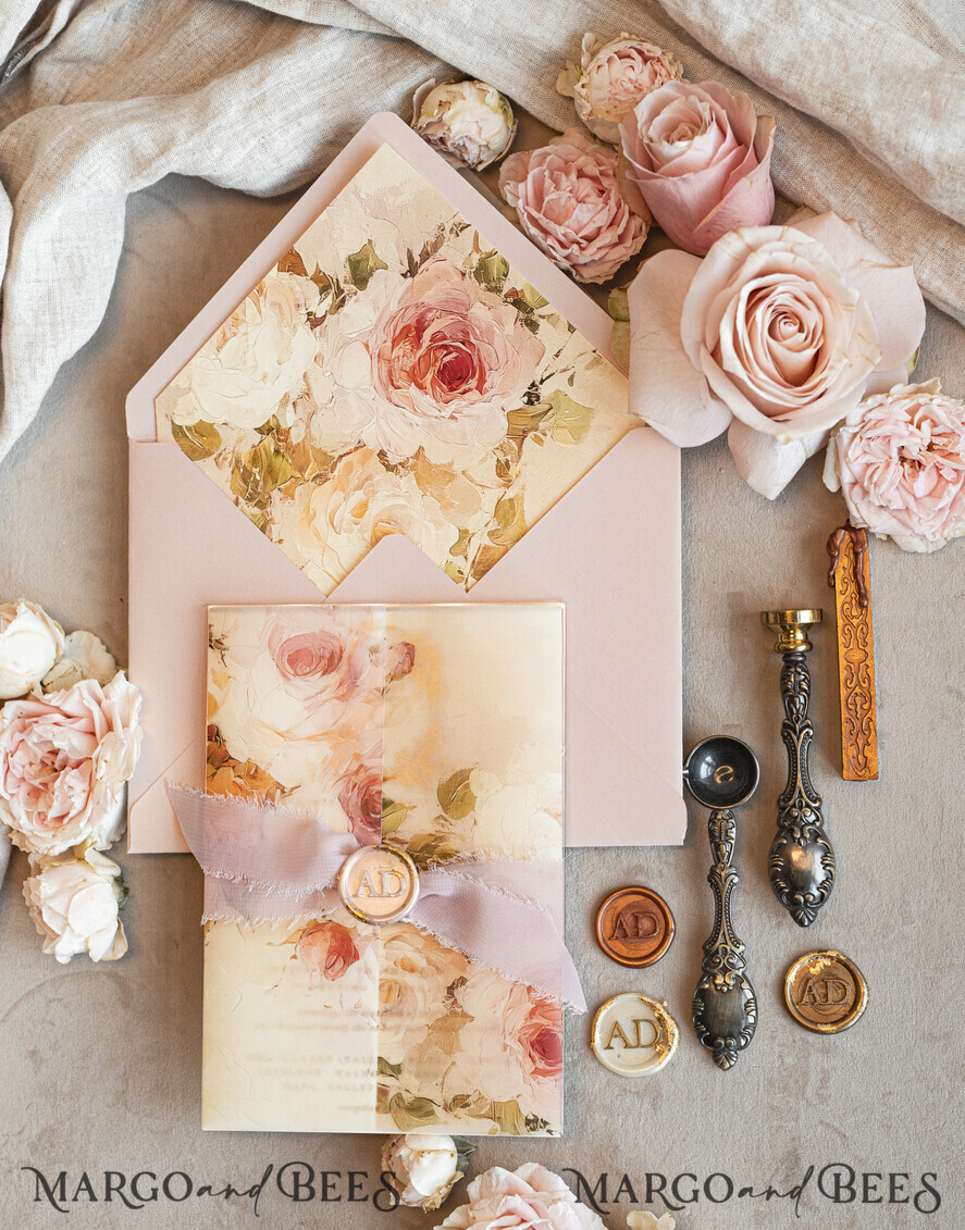 WEDDING INVITATIONS Vintage Baroque Vintage Baroque Wedding Invitation suite Beige Golden Fine art Roses Wedding Invitations with rsvp Victorian wedding crest Chinoiserie Invites Royal Ornamental frame
