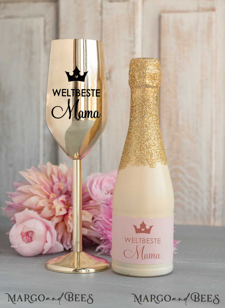 Geschenke zum Muttertag Geschenkset Entspannung Geschenkidee zum Muttertag – Exklusives Geschenkset für Mama mit Statuette, Champagnerglas & Schmuck