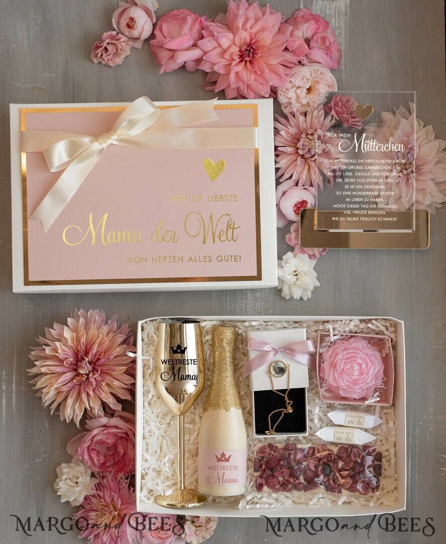 Geschenke zum Muttertag Geschenkset Entspannung Geschenkidee zum Muttertag – Exklusives Geschenkset für Mama mit Statuette, Champagnerglas & Schmuck