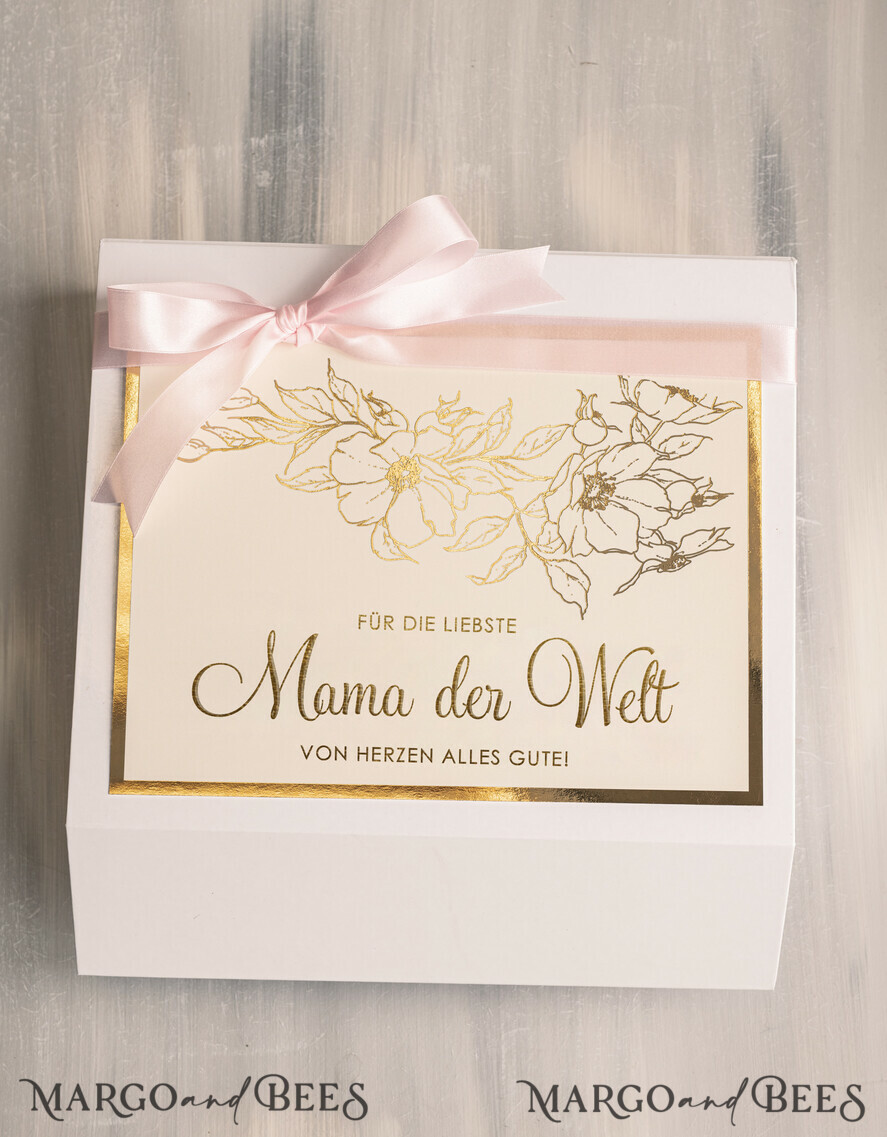 Geschenke zum Muttertag Geschenkset Entspannung Edles Muttertagsgeschenk: Geschenkbox mit Lindor Pralinen, glitzerndem Sekt, Rosenkerze & Champagnerglas – liebevolle Überraschung für Mama