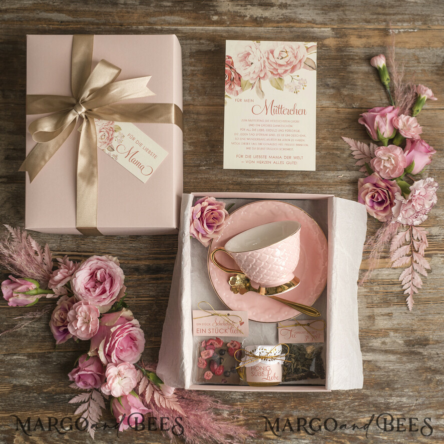 Geschenke zum Muttertag Geschenkset mit Tasse Geschenkset mit Tasse – Kaffee, Tee, Honig & Karte – Geschenkbox zum Muttertag für Mama
