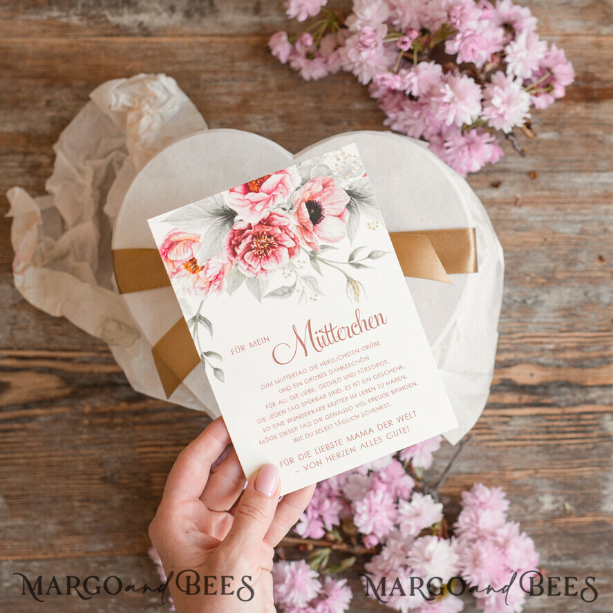 Geschenke zum Muttertag Muttertagsbox in Herzform Geschenkbox Herz für Mama mit Tasse, Kaffee, Tee, Schokolade, Rose & Grußkarte – stilvolles Muttertagsgeschenk, fertig verpackt und liebevoll gestaltet