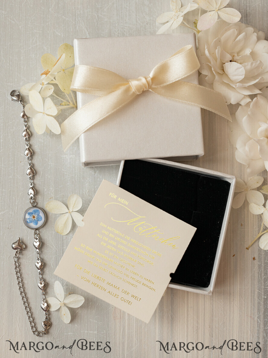 Geschenke zum Muttertag Schmuck für Mama zum Muttertag Muttertag Geschenk für Mama – Armband mit Vergissmeinnicht-Blume in Geschenkbox mit Widmung