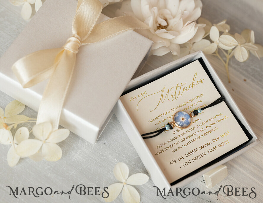 Geschenke zum Muttertag Schmuck für Mama zum Muttertag Geschenk für Mama – Armband mit Vergissmeinnicht-Blume in Geschenkbox mit Widmung