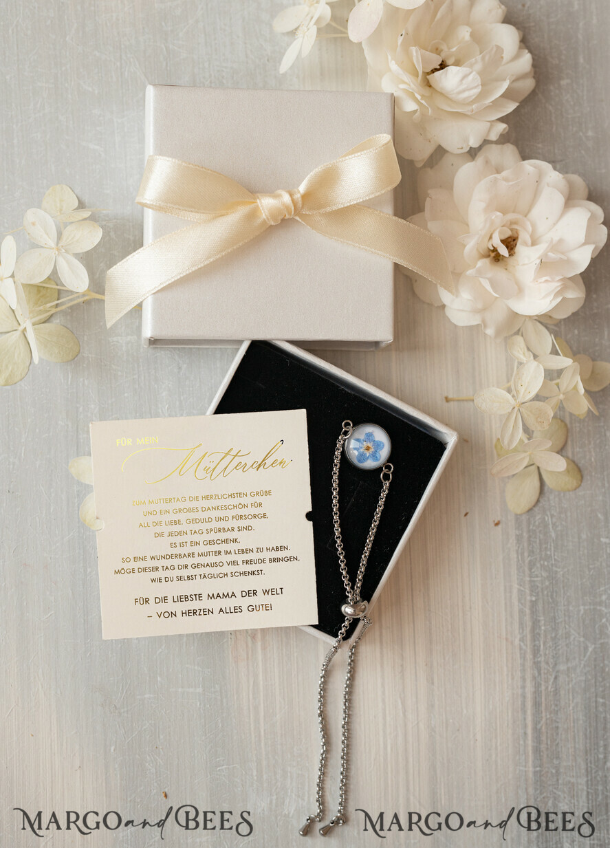 Geschenke zum Muttertag Schmuck für Mama zum Muttertag Geschenk für Mama – Armband mit Vergissmeinnicht-Blume in Geschenkbox mit Widmung