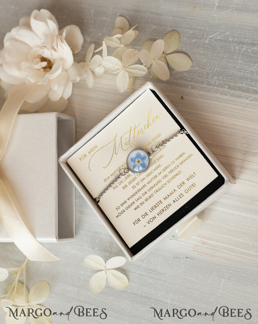 Geschenke zum Muttertag Schmuck für Mama zum Muttertag Geschenk für Mama – Armband mit Vergissmeinnicht-Blume in Geschenkbox mit Widmung