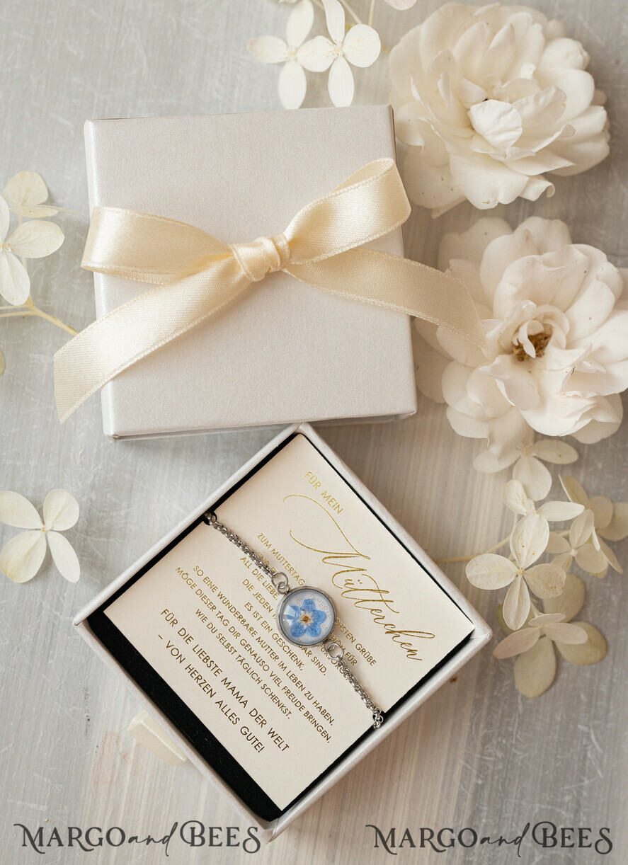 Geschenke zum Muttertag Schmuck für Mama zum Muttertag Geschenk für Mama – Armband mit Vergissmeinnicht-Blume in Geschenkbox mit Widmung
