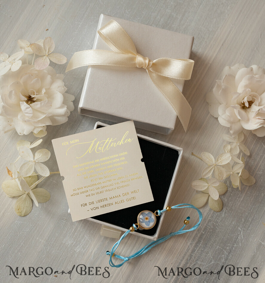 Geschenke zum Muttertag Schmuck für Mama zum Muttertag Geschenk für Mama – Armband mit Vergissmeinnicht-Blume in Geschenkbox mit Widmung