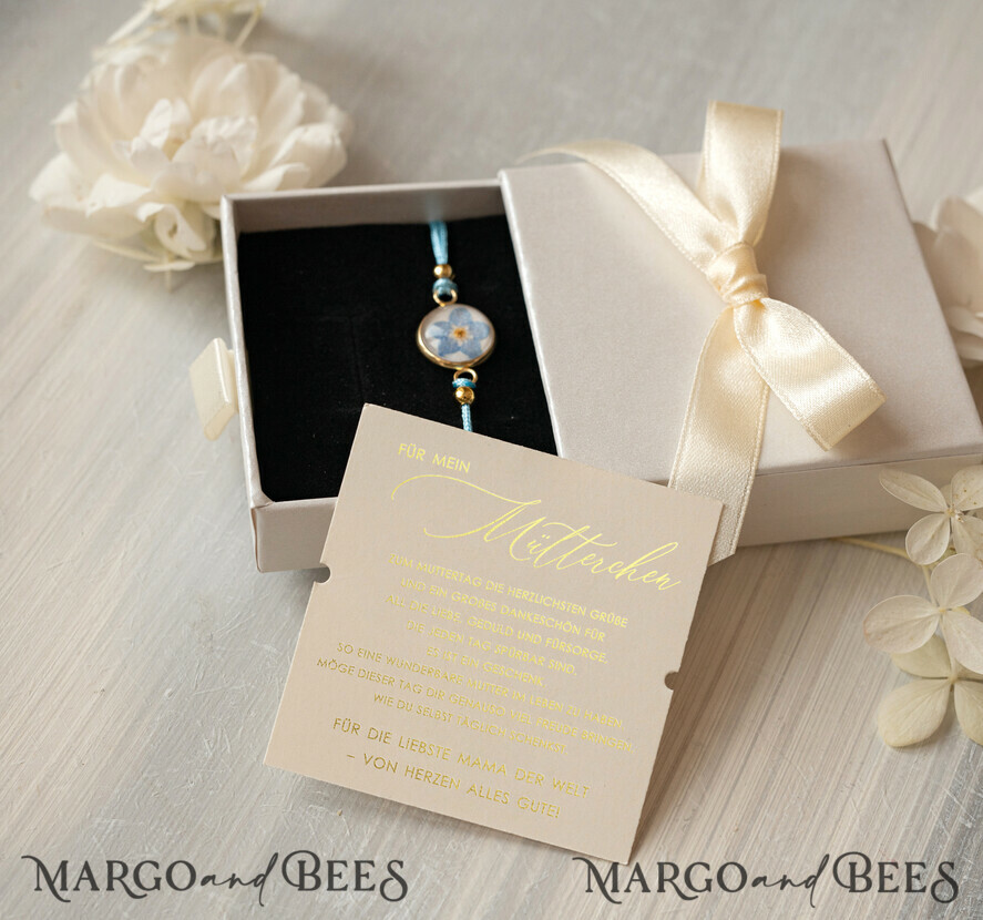 Geschenke zum Muttertag Schmuck für Mama zum Muttertag Geschenk für Mama – Armband mit Vergissmeinnicht-Blume in Geschenkbox mit Widmung