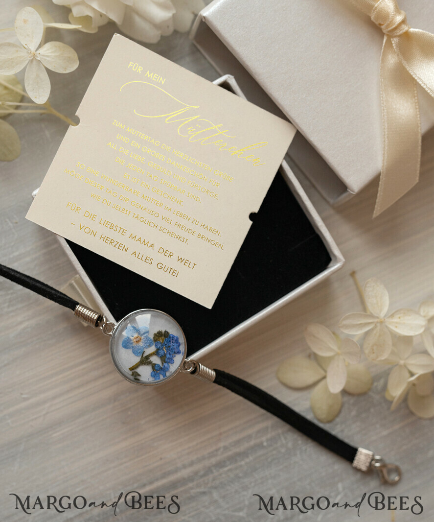 Geschenke zum Muttertag Schmuck für Mama zum Muttertag Geschenk für Mama – Armband mit Vergissmeinnicht-Blume in Geschenkbox mit Widmung
