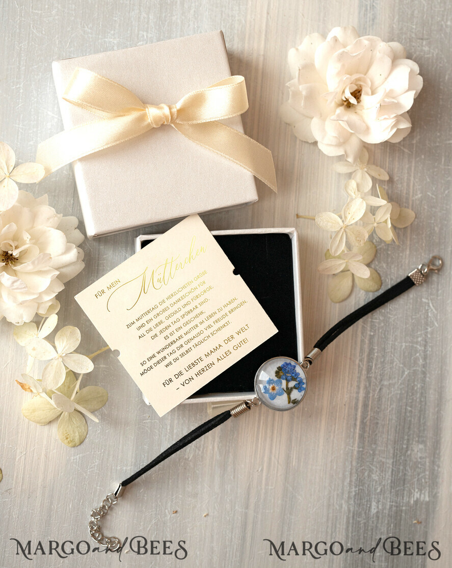 Geschenke zum Muttertag Schmuck für Mama zum Muttertag Geschenk für Mama – Armband mit Vergissmeinnicht-Blume in Geschenkbox mit Widmung