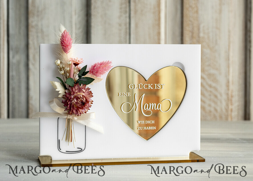 Geschenke zum Muttertag Grußkarten für Mama Statuette mit Widmung für Mama – Geschenk in eleganter Box mit Trockenblumen & Herz. Geschenk zum Muttertag. Geschenkidee zum Muttertag.