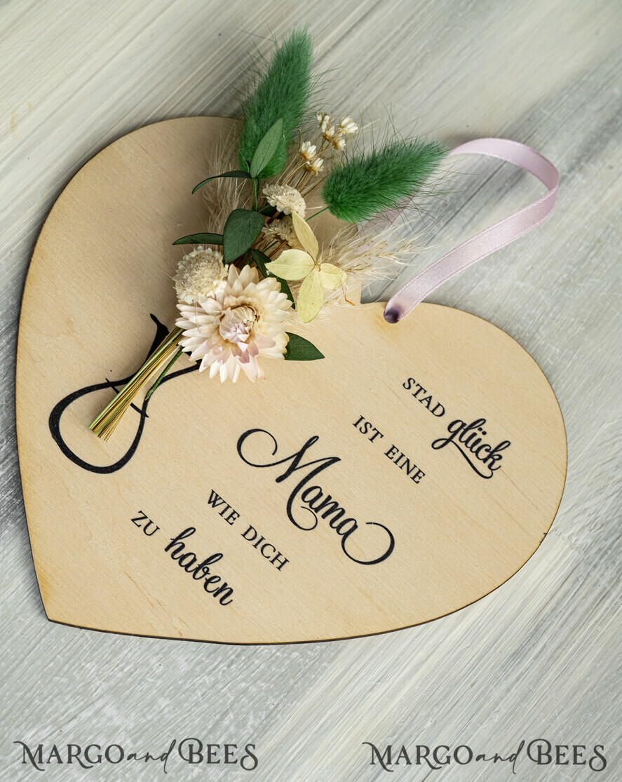 Geschenke zum Muttertag Grußkarten für Mama Geschenkidee zum Muttertag Holz-Herz mit Trockenblumen – Hängeschild mit Spruch für Mama Muttertagskarte mit Herz
