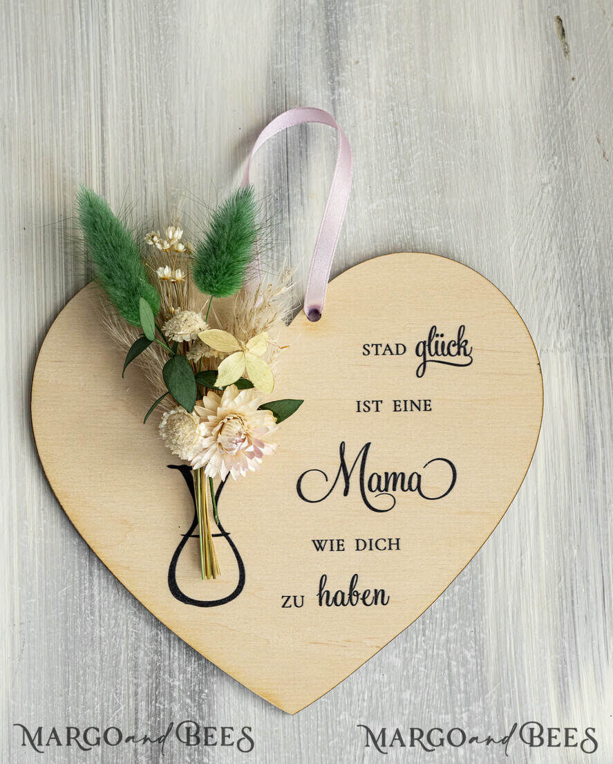 Geschenke zum Muttertag Grußkarten für Mama Geschenkidee zum Muttertag Holz-Herz mit Trockenblumen – Hängeschild mit Spruch für Mama Muttertagskarte mit Herz