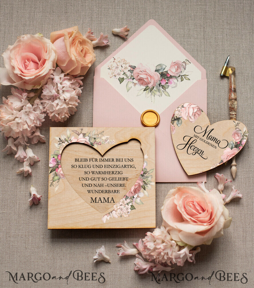 Geschenke zum Muttertag Grußkarten für Mama Holzkarte mit Herz für Mama – Geschenkidee zum Muttertag mit Umschlag & Siegel