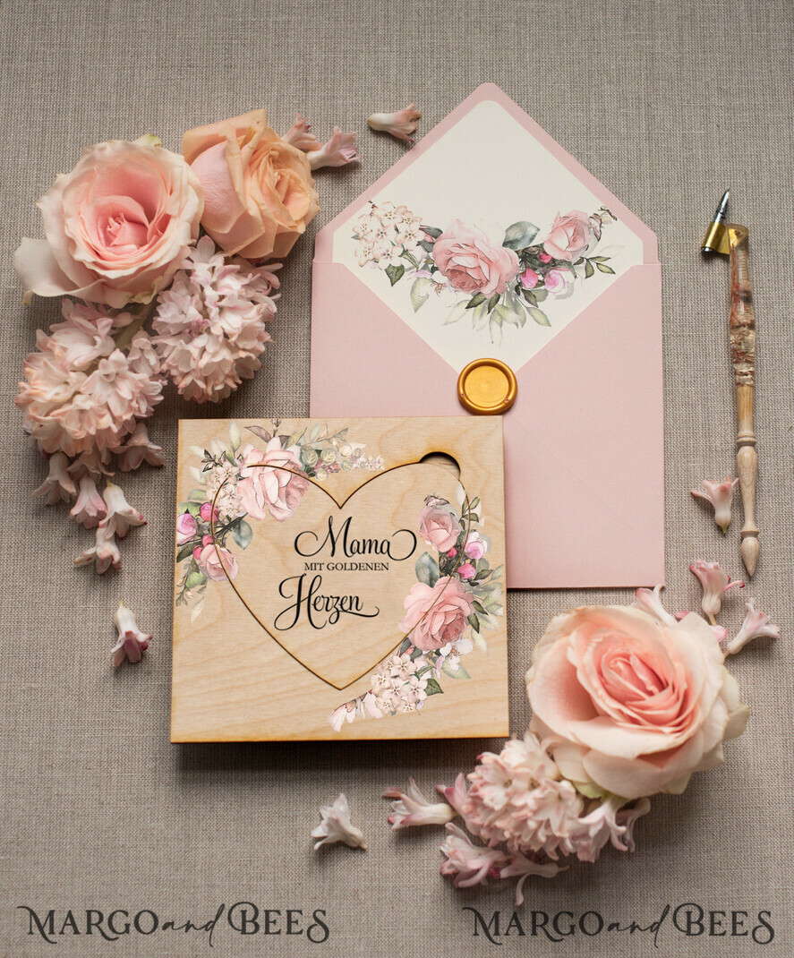 Geschenke zum Muttertag Grußkarten für Mama Holzkarte mit Herz für Mama – Geschenkidee zum Muttertag mit Umschlag & Siegel