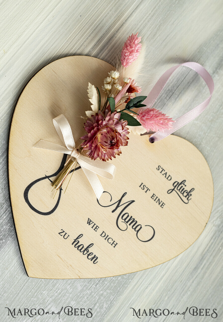 Geschenke zum Muttertag Grußkarten für Mama Geschenkidee zum Muttertag Holz-Herz mit Trockenblumen – Hängeschild mit Spruch für Mama Muttertagskarte mit Herz