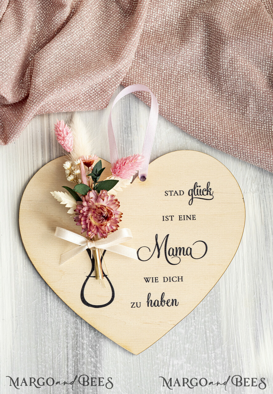 Geschenke zum Muttertag Grußkarten für Mama Geschenkidee zum Muttertag Holz-Herz mit Trockenblumen – Hängeschild mit Spruch für Mama Muttertagskarte mit Herz