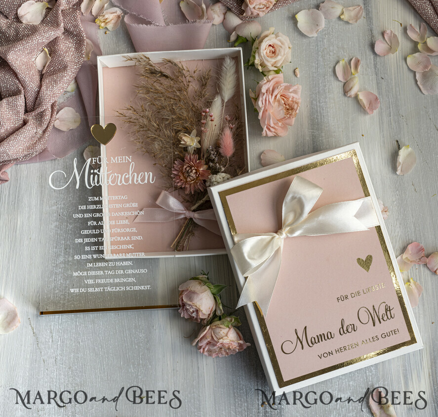 Geschenke zum Muttertag Grußkarten für Mama Statuette mit Widmung für Mama – Geschenk in eleganter Box mit Trockenblumen & HerzGeschenk zum Muttertag Geschenkidee zum Muttertag