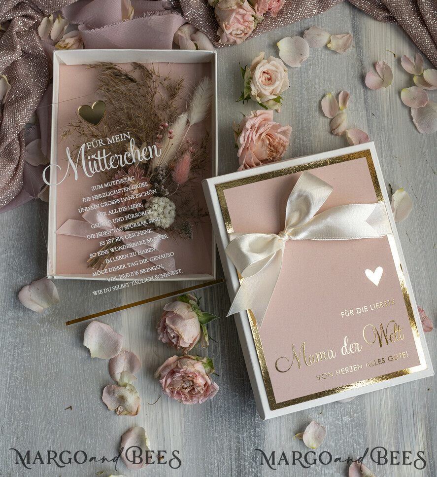 Geschenke zum Muttertag Grußkarten für Mama Statuette mit Widmung für Mama – Geschenk in eleganter Box mit Trockenblumen & HerzGeschenk zum Muttertag Geschenkidee zum Muttertag