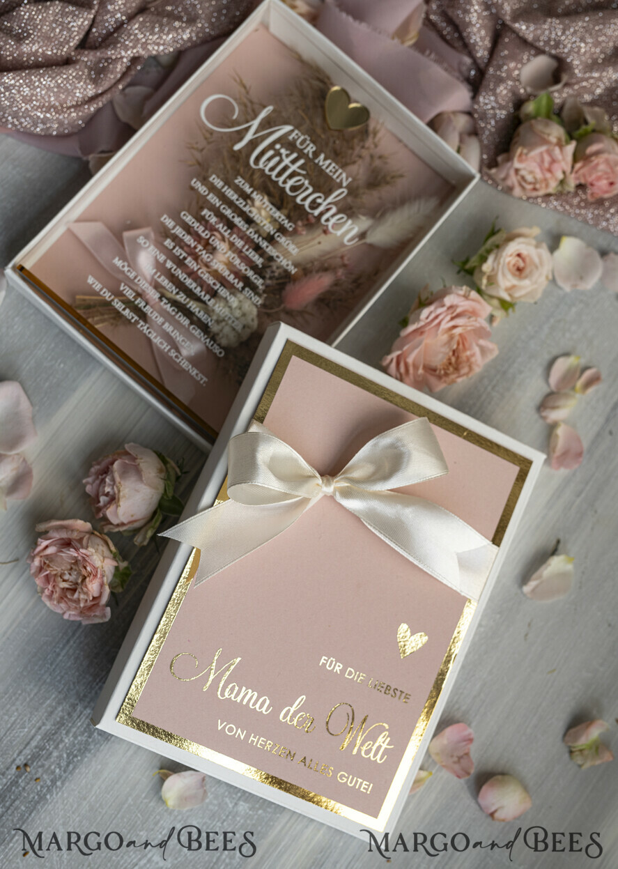 Geschenke zum Muttertag Grußkarten für Mama Statuette mit Widmung für Mama – Geschenk in eleganter Box mit Trockenblumen & HerzGeschenk zum Muttertag Geschenkidee zum Muttertag