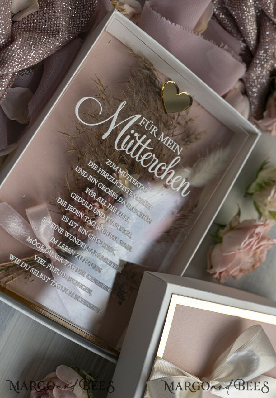 Geschenke zum Muttertag Grußkarten für Mama Statuette mit Widmung für Mama – Geschenk in eleganter Box mit Trockenblumen & HerzGeschenk zum Muttertag Geschenkidee zum Muttertag