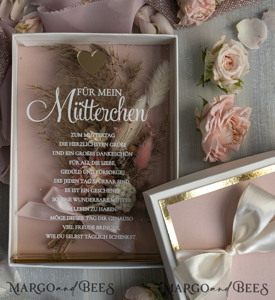 Geschenke zum Muttertag Grußkarten für Mama Statuette mit Widmung für Mama – Geschenk in eleganter Box mit Trockenblumen & HerzGeschenk zum Muttertag Geschenkidee zum Muttertag