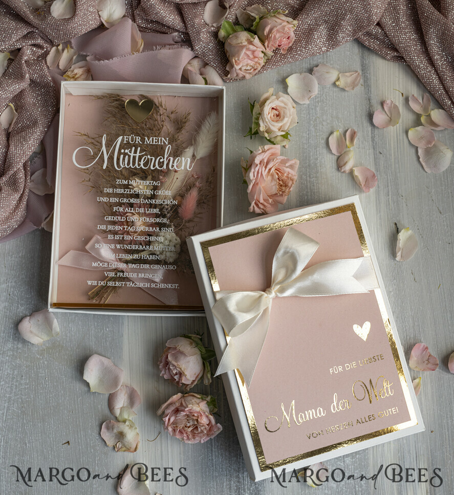 Geschenke zum Muttertag Grußkarten für Mama Statuette mit Widmung für Mama – Geschenk in eleganter Box mit Trockenblumen & HerzGeschenk zum Muttertag Geschenkidee zum Muttertag