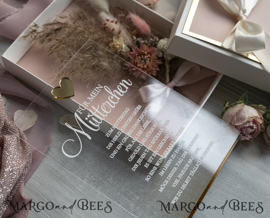 Geschenke zum Muttertag Grußkarten für Mama Statuette mit Widmung für Mama – Geschenk in eleganter Box mit Trockenblumen & HerzGeschenk zum Muttertag Geschenkidee zum Muttertag