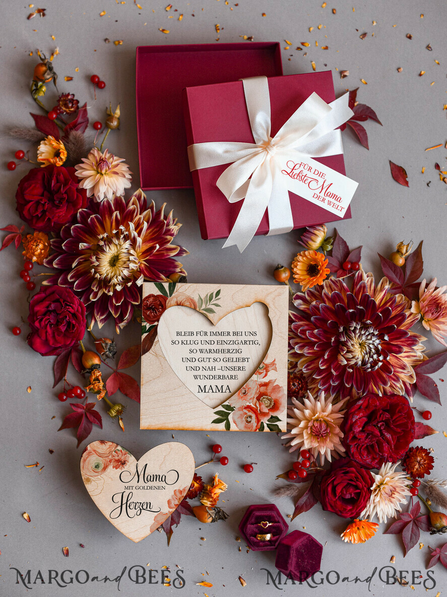 Geschenke zum Muttertag Grußkarten für Mama Holzkarte mit Herz in Geschenkbox – Muttertagsgeschenk mit Widmung, Blumen & Wachssiegel