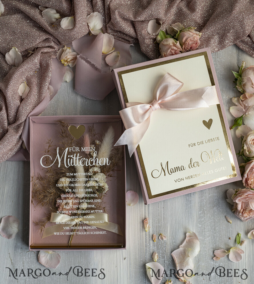 Geschenke zum Muttertag Grußkarten für Mama Statuette mit Widmung für Mama – Geschenk in eleganter Box mit Trockenblumen & Herz Geschenk zum Muttertag Geschenkidee zum Muttertag