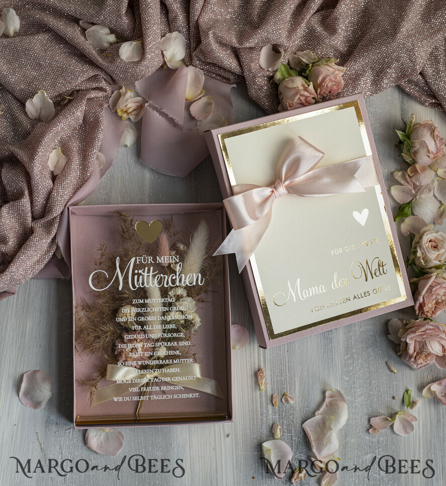 Geschenke zum Muttertag Grußkarten für Mama Statuette mit Widmung für Mama – Geschenk in eleganter Box mit Trockenblumen & Herz Geschenk zum Muttertag Geschenkidee zum Muttertag