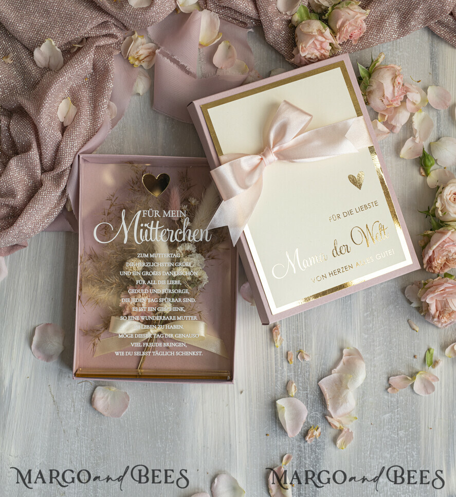 Geschenke zum Muttertag Grußkarten für Mama Statuette mit Widmung für Mama – Geschenk in eleganter Box mit Trockenblumen & Herz Geschenk zum Muttertag Geschenkidee zum Muttertag