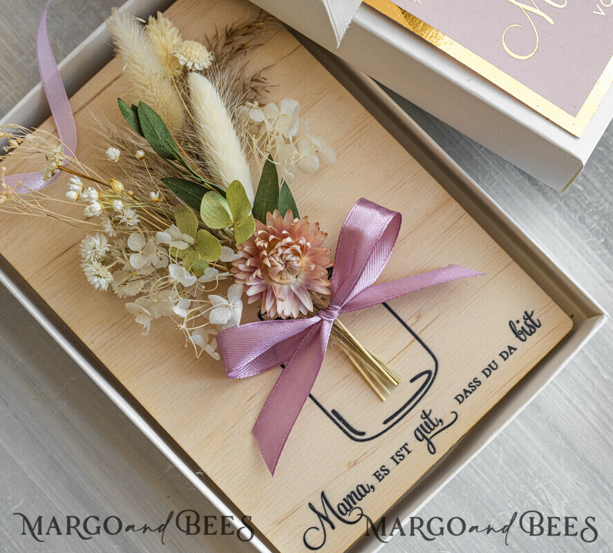 Geschenke zum Muttertag Grußkarten für Mama Holzkarte mit Widmung für Mama – Geschenkbox mit Trockenblumen Geschenk in eleganter Box mit Trockenblumen zum Muttertag Geschenkidee zum Muttertag