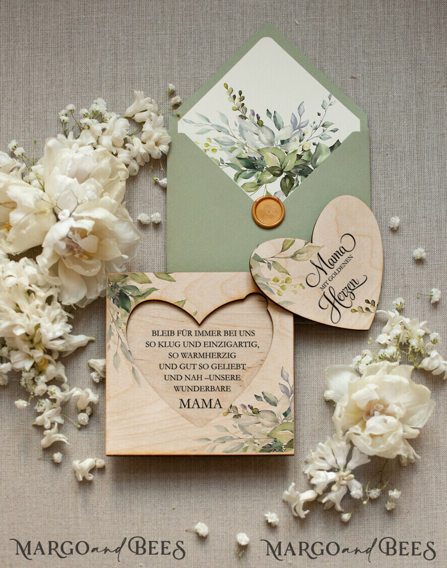 Geschenke zum Muttertag Grußkarten für Mama Holzkarte mit Herz für Mama – Geschenkidee zum Muttertag mit Umschlag & Siegel