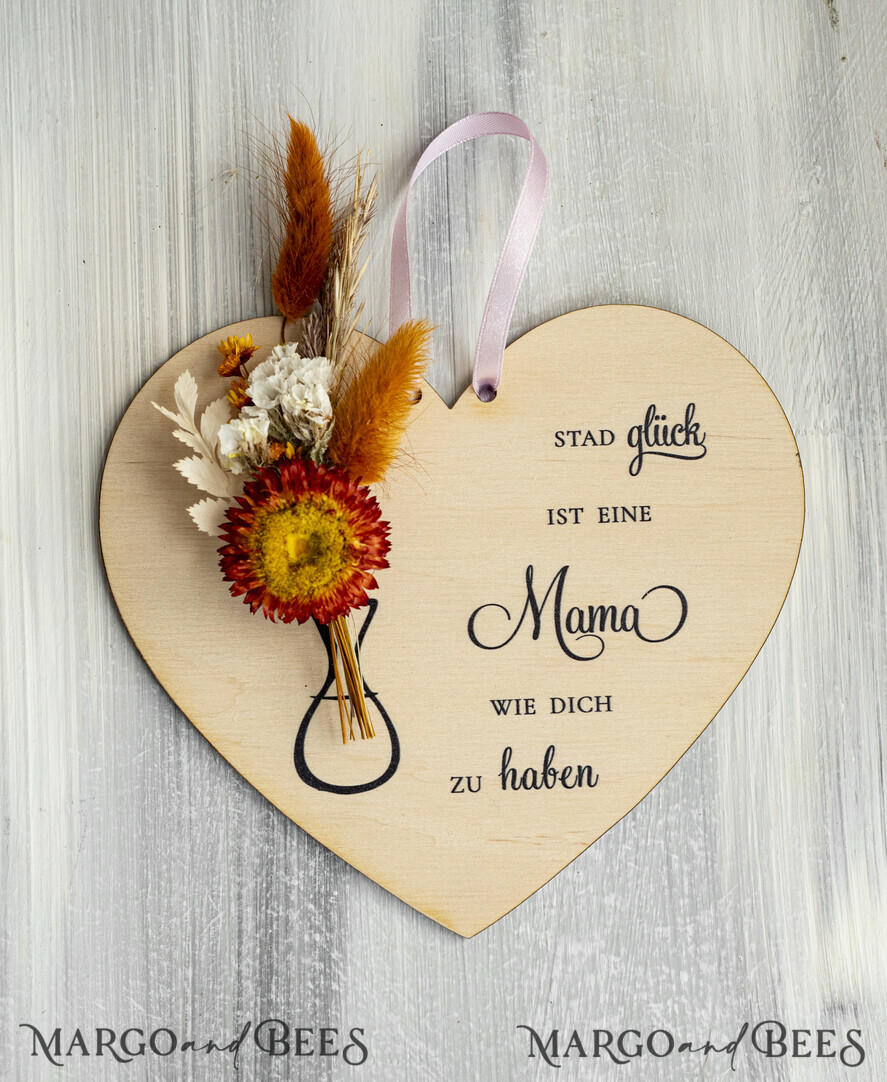 Geschenke zum Muttertag Grußkarten für Mama Geschenkidee zum Muttertag Holz-Herz mit Trockenblumen – Hängeschild mit Spruch für Mama Muttertagskarte mit Herz