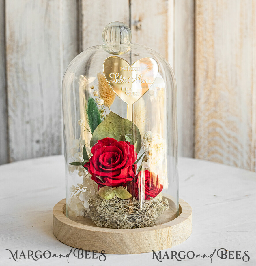 Geschenke zum Muttertag Glaskuppel mit Trockenblumen Glaskuppel mit Trockenblumen & Rose – Geschenkidee zum Muttertag