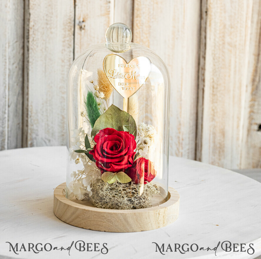Geschenke zum Muttertag Glaskuppel mit Trockenblumen Glaskuppel mit Trockenblumen & Rose – Geschenkidee zum Muttertag