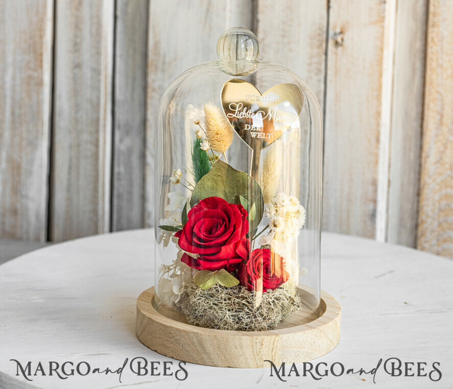 Geschenke zum Muttertag Glaskuppel mit Trockenblumen Glaskuppel mit Trockenblumen & Rose – Geschenkidee zum Muttertag