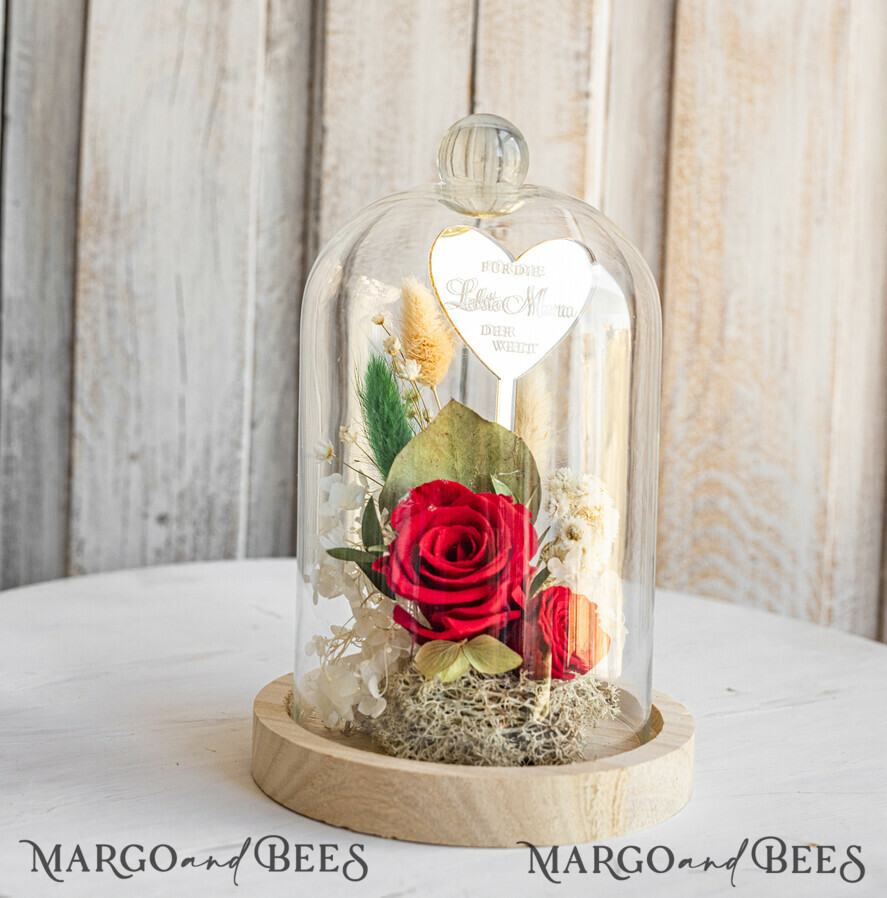 Geschenke zum Muttertag Glaskuppel mit Trockenblumen Glaskuppel mit Trockenblumen & Rose – Geschenkidee zum Muttertag