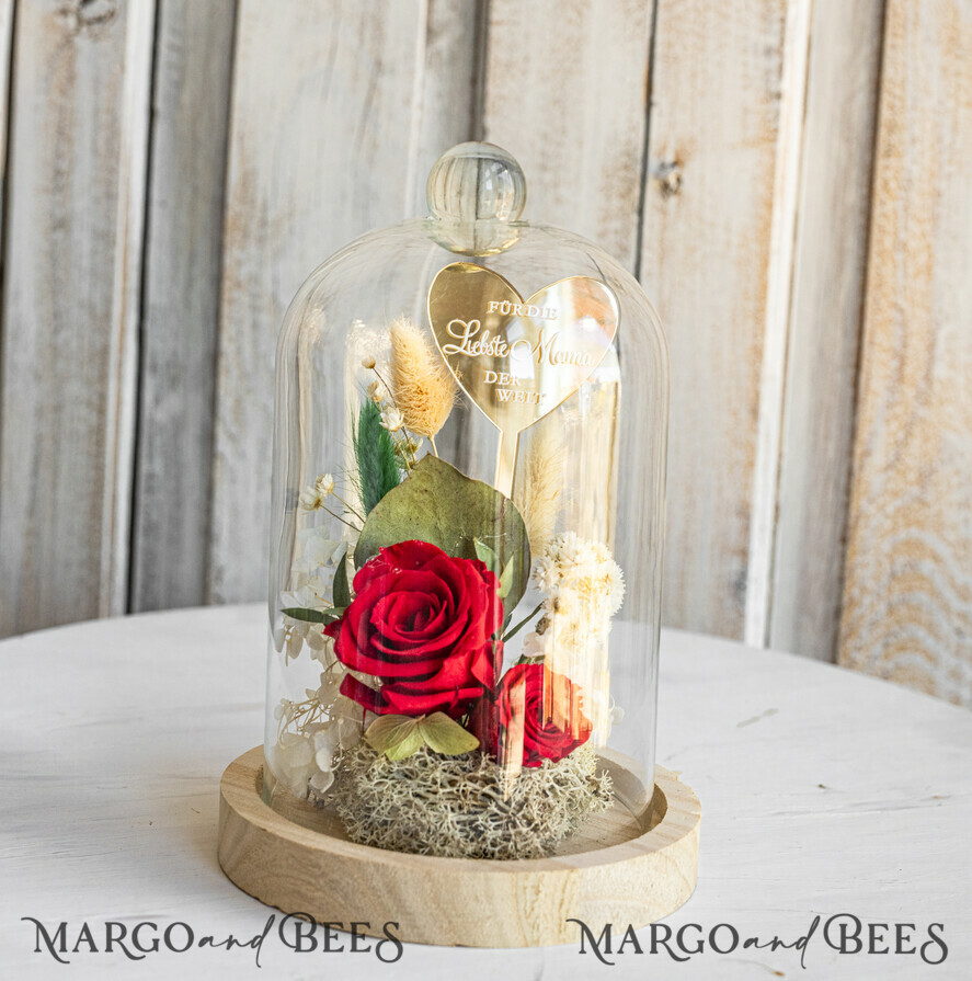 Geschenke zum Muttertag Glaskuppel mit Trockenblumen Glaskuppel mit Trockenblumen & Rose – Geschenkidee zum Muttertag
