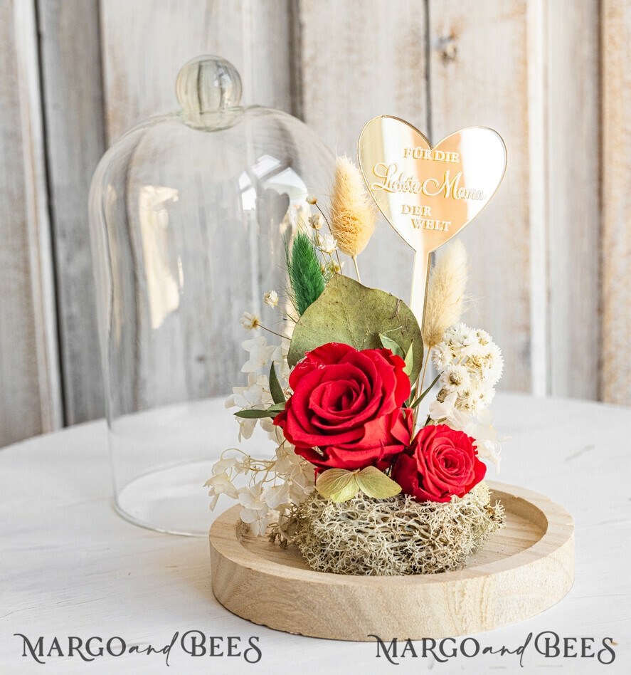 Geschenke zum Muttertag Glaskuppel mit Trockenblumen Glaskuppel mit Trockenblumen & Rose – Geschenkidee zum Muttertag