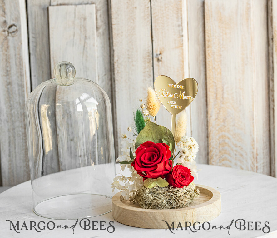Geschenke zum Muttertag Glaskuppel mit Trockenblumen Glaskuppel mit Trockenblumen & Rose – Geschenkidee zum Muttertag