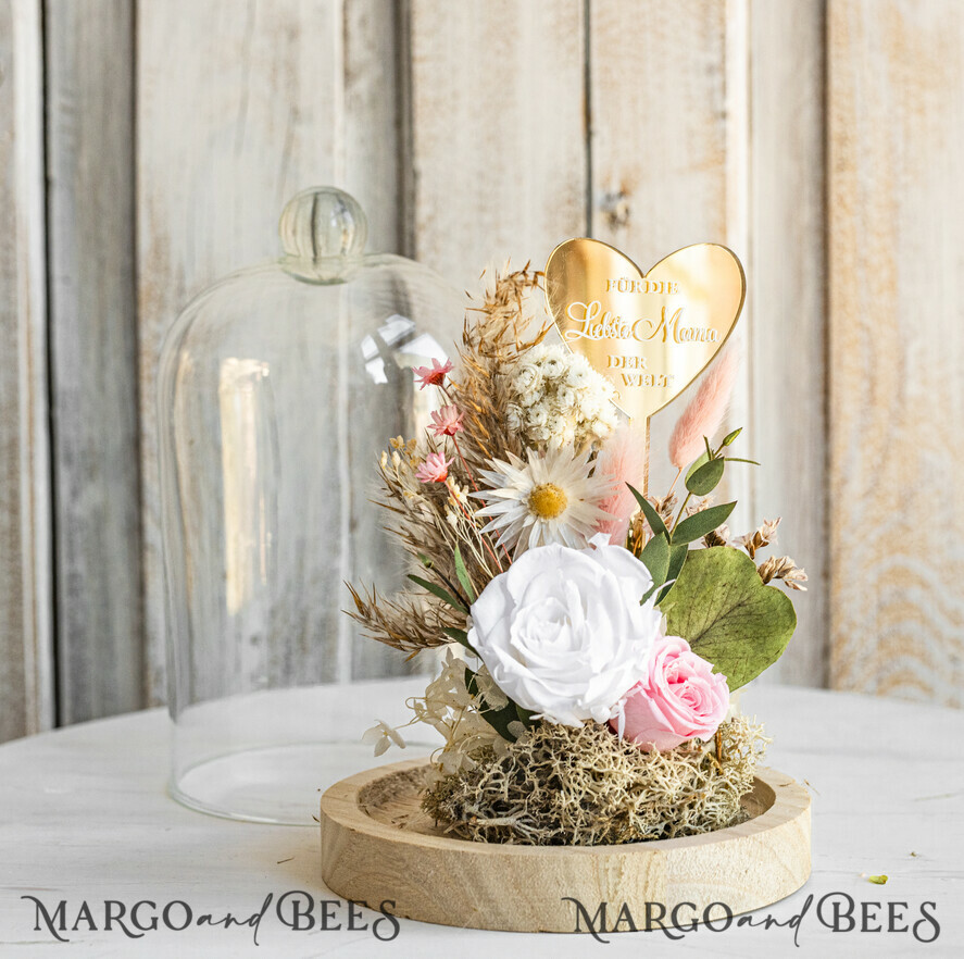 Geschenke zum Muttertag Glaskuppel mit Trockenblumen Glaskuppel mit Trockenblumen & Rose – Geschenkidee zum Muttertag