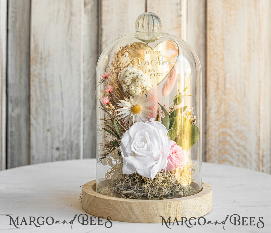Geschenke zum Muttertag Glaskuppel mit Trockenblumen Glaskuppel mit Trockenblumen & Rose – Geschenkidee zum Muttertag