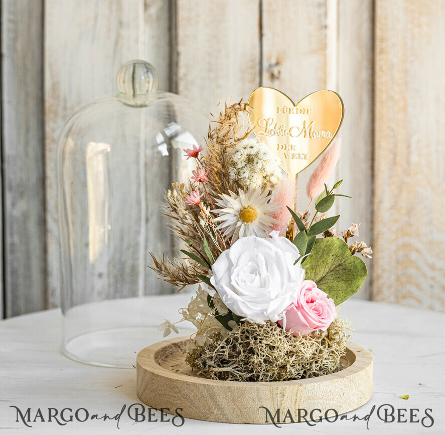 Geschenke zum Muttertag Glaskuppel mit Trockenblumen Glaskuppel mit Trockenblumen & Rose – Geschenkidee zum Muttertag