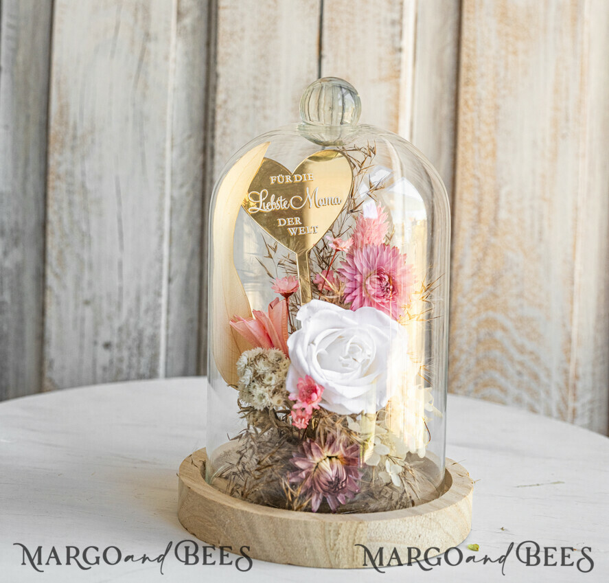 Geschenke zum Muttertag Glaskuppel mit Trockenblumen Glaskuppel mit Trockenblumen & Rose – Geschenkidee zum Muttertag