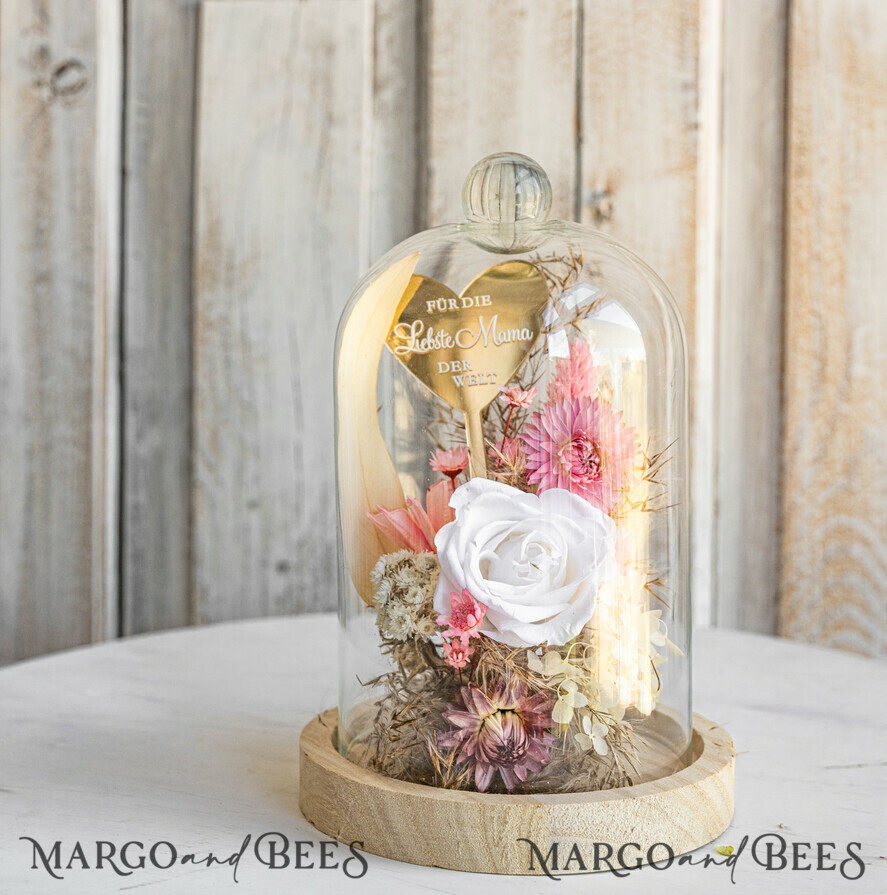 Geschenke zum Muttertag Glaskuppel mit Trockenblumen Glaskuppel mit Trockenblumen & Rose – Geschenkidee zum Muttertag